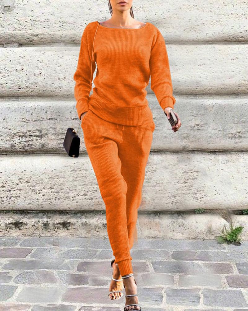 

Solid Long Sleeve Pocket Design Oversize Tracksuit, Orange