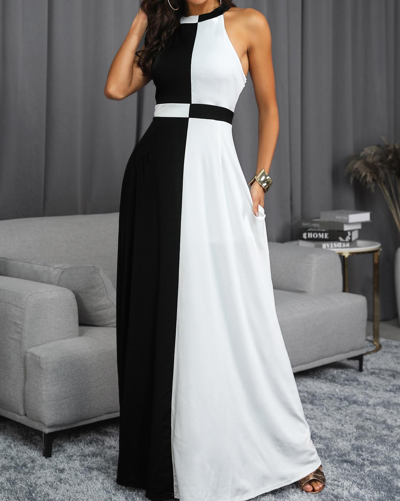 

Two Tone Cut And Sew Evening Dress, Black