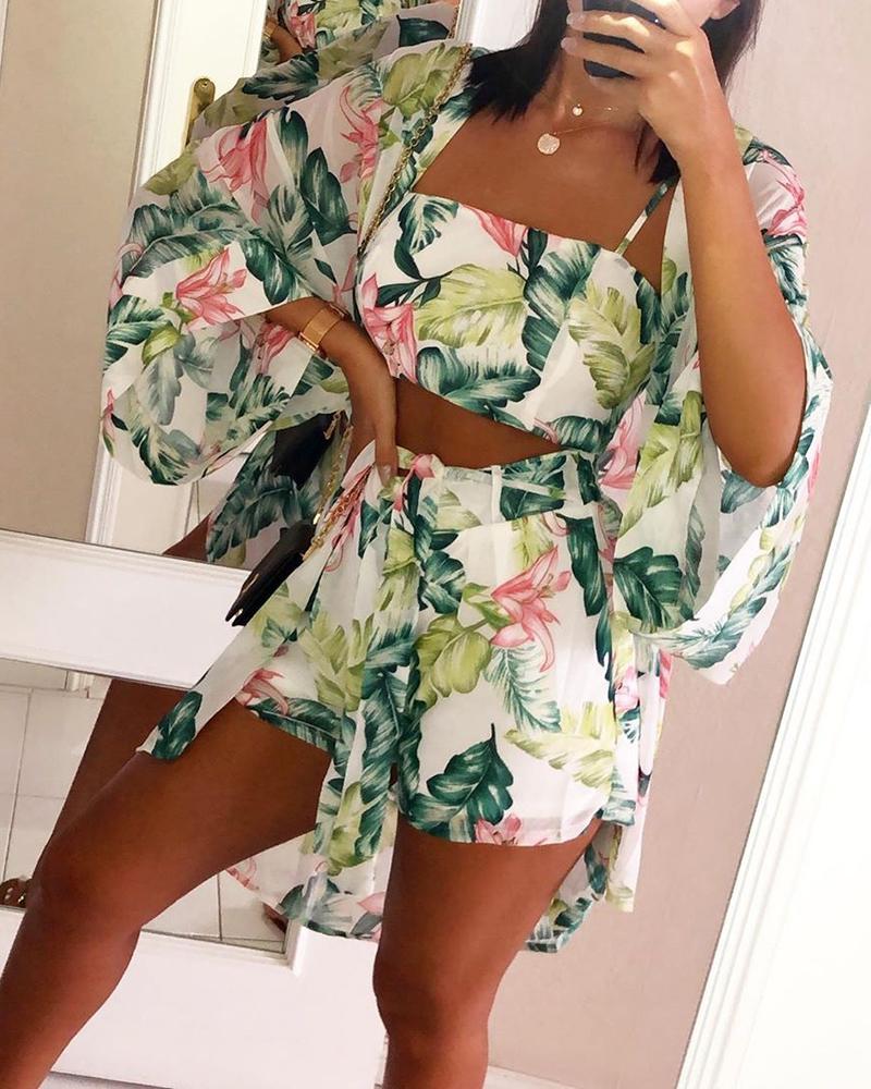 

Print Tube Top & Shorts & Coat Sets, Green