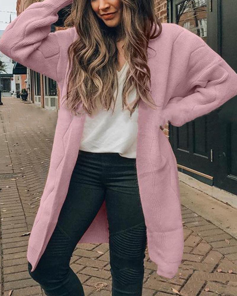 

Open Front Knit Casual Cardigan, Pink