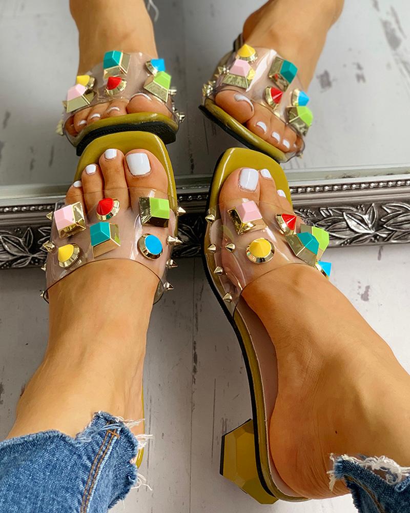 

Rivet Transparent Chunky Heeled Sandals, Yellow