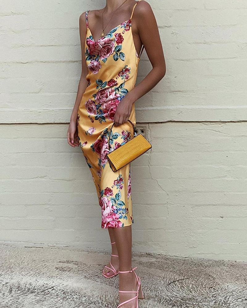 

Backless Floral Midi Slip Dress, Yellow