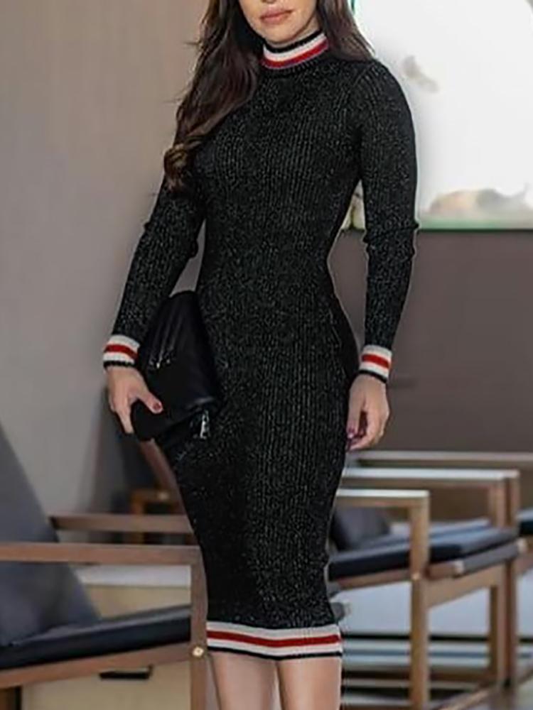 

Stripes Binding Long Sleeve Bodycon Dress