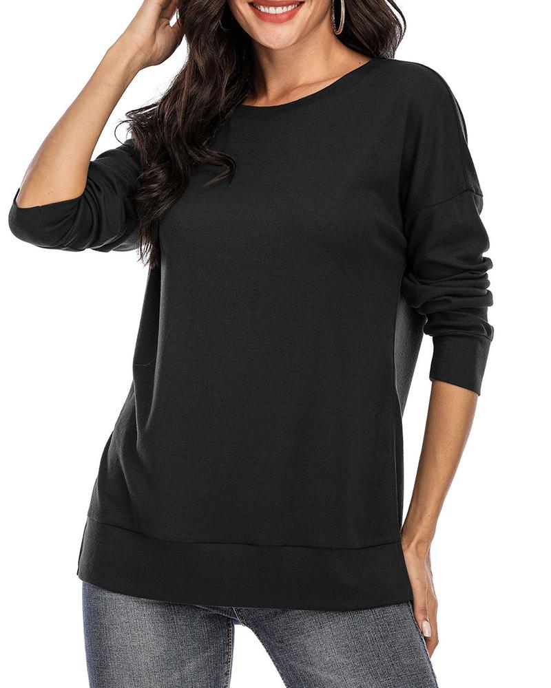 

Casual Solid Side Split T-shirt, Black
