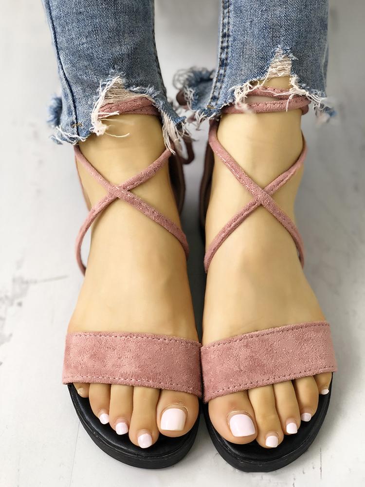 

Suede Tassel Strappy Non-Slip Flat Sandals, Pink