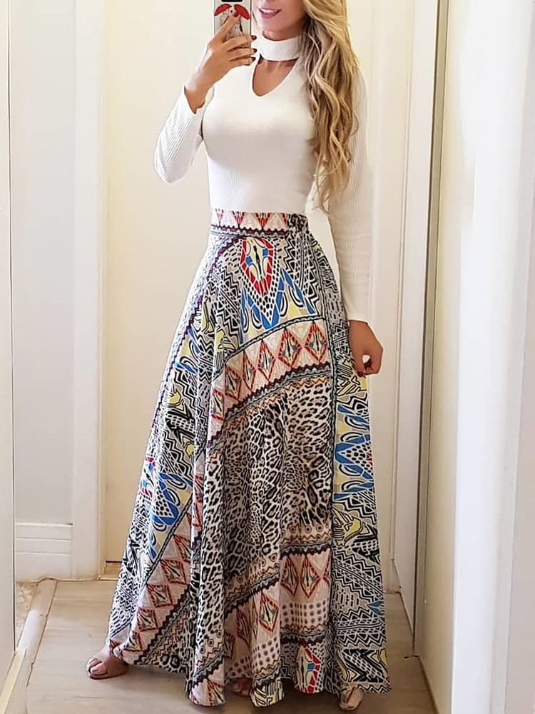 

Ethnic Print High Waist Casual Skirt