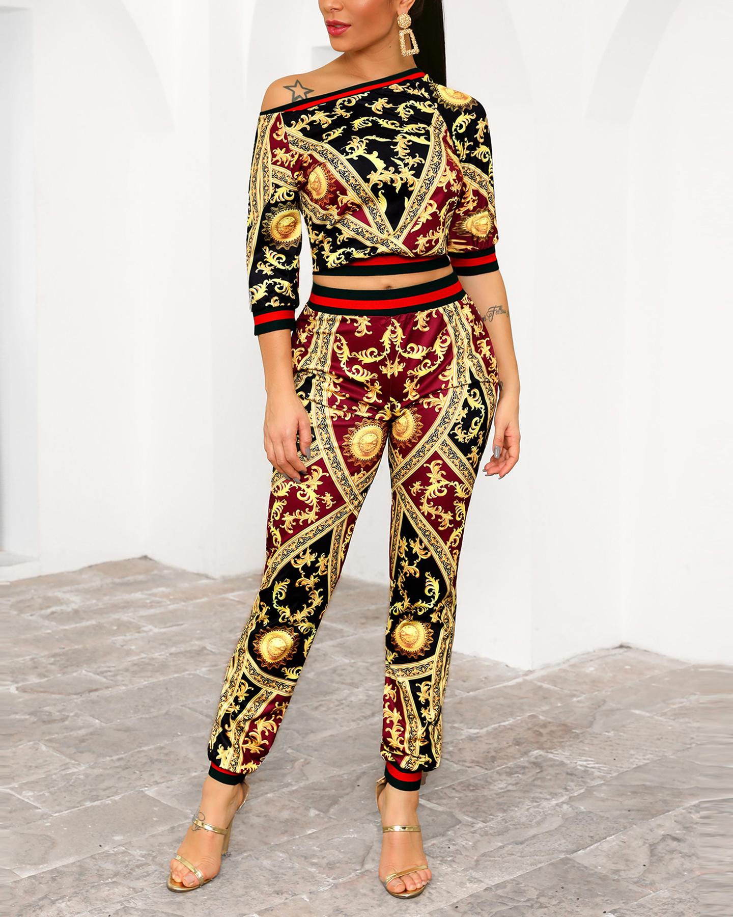 

Digital Print Skew Neck Top & Pant Sets