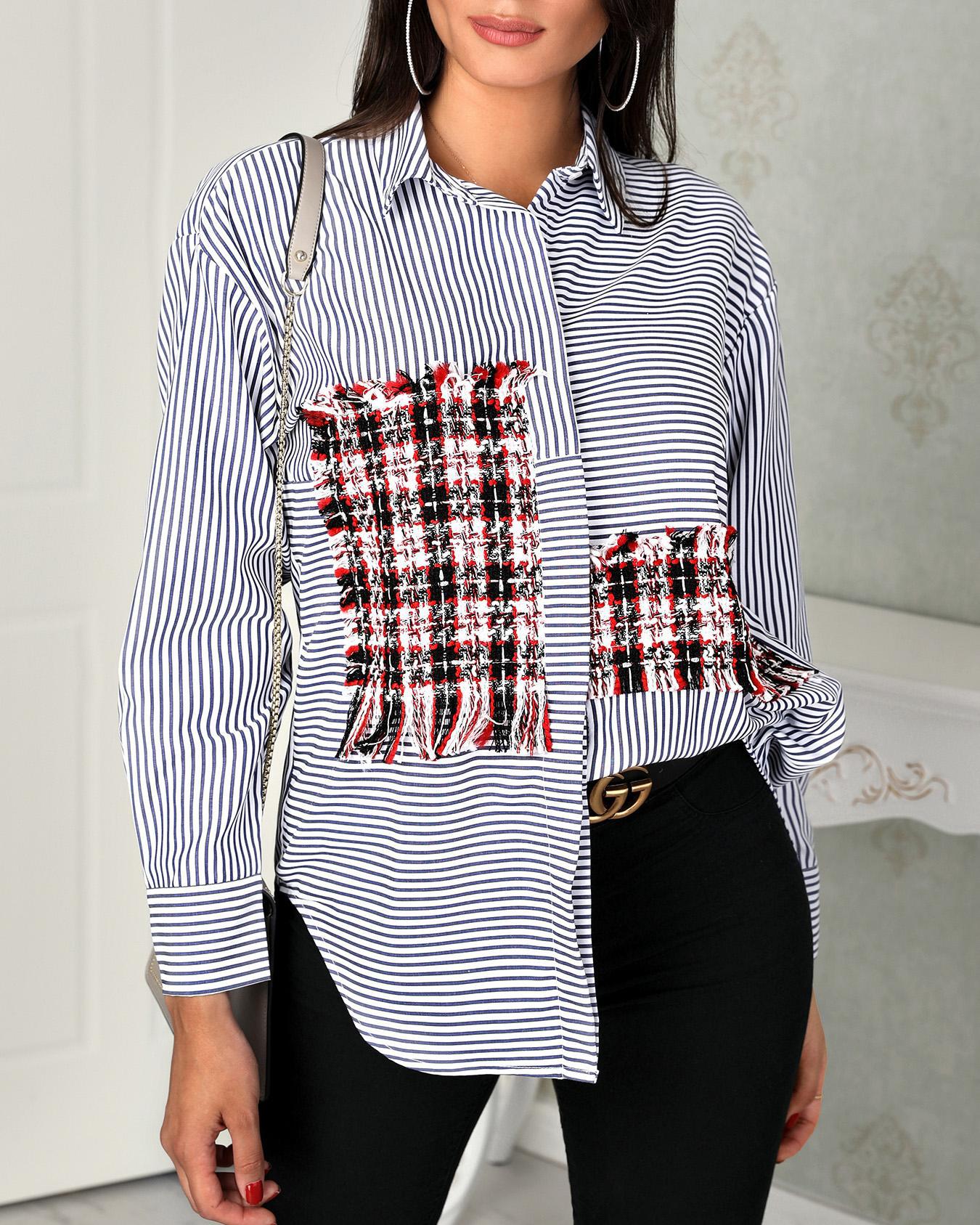 

Striped Patch Splicing Casual Shirt