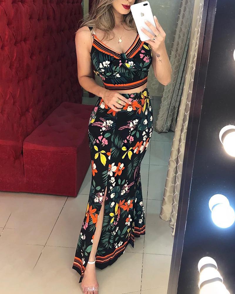 

Tropical Print Cami Top & Slit Skirt Sets