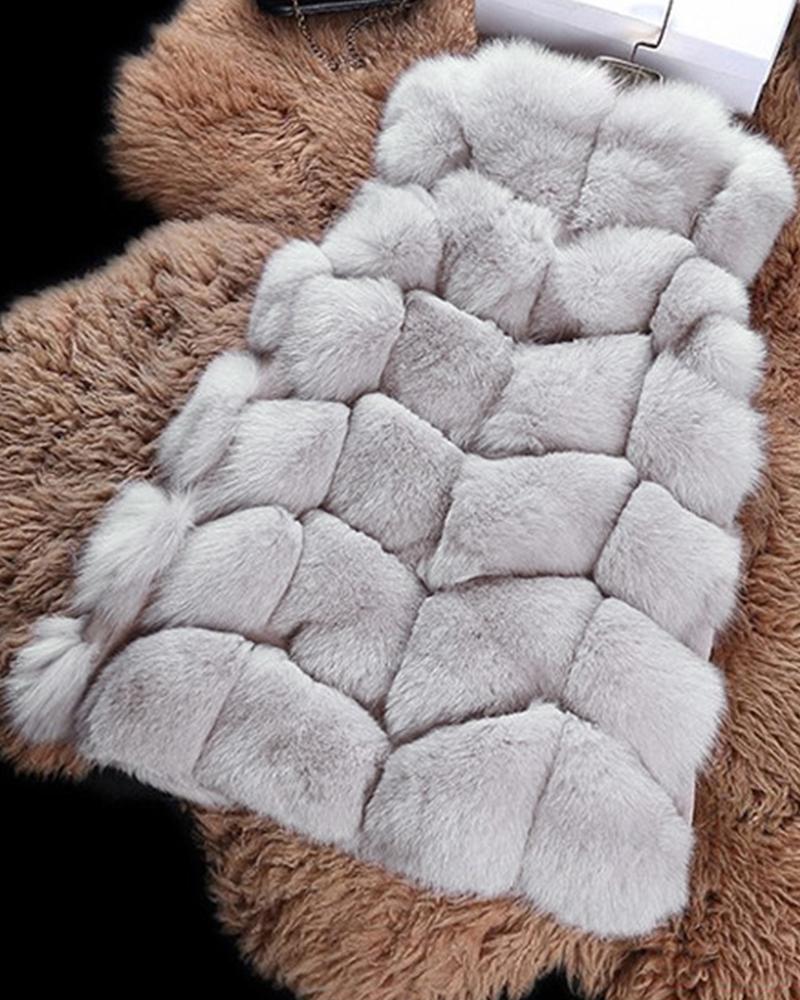 

Plain Fluffy Faux Fur Vest, Light gray
