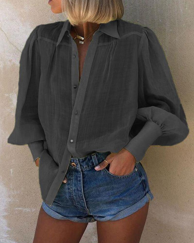 

Mutton Sleeve Button Detail Blouse, Black