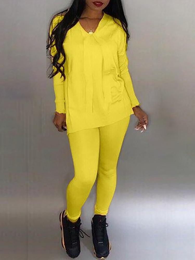 

Solid Brief Long Sleeve Tracksuit, Yellow