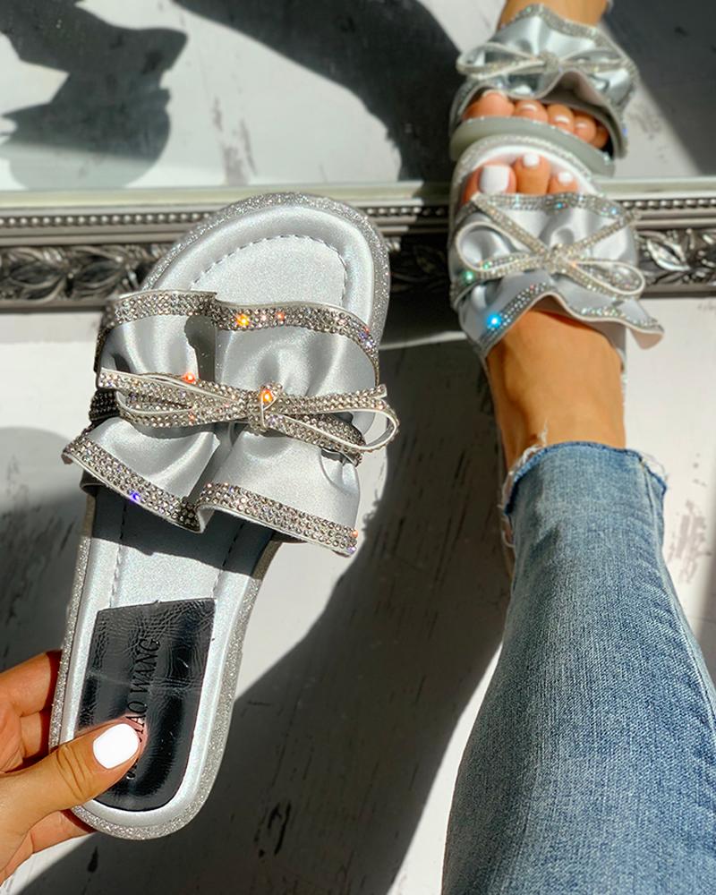 

Ruffles Design Diamante Trim Flat Sandals