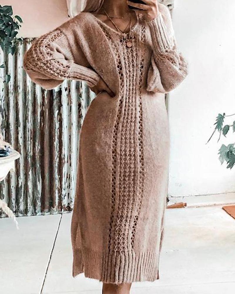 

Solid Pointelle Midi Sweater Dress, Khaki