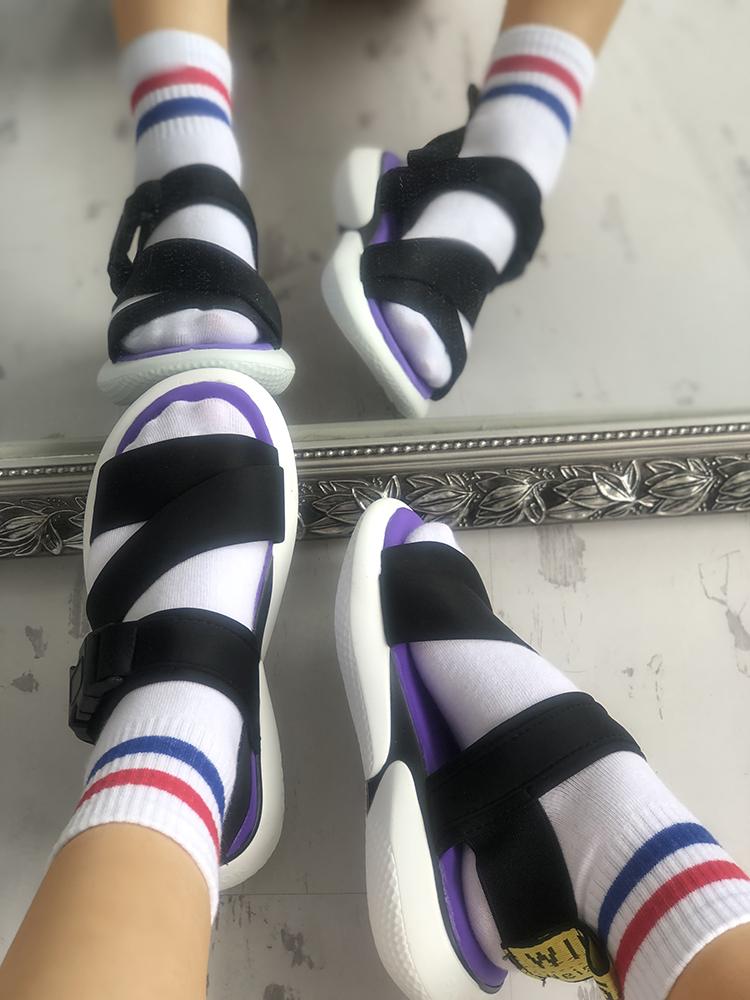 

Contrast Color Buckle Bandage Casual Sandals