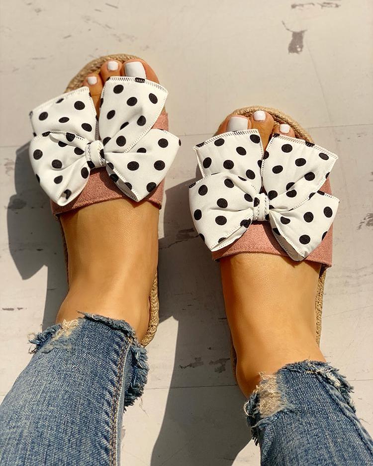 

Dot Bowknot Design Open Toe Flat Sandals, Pink