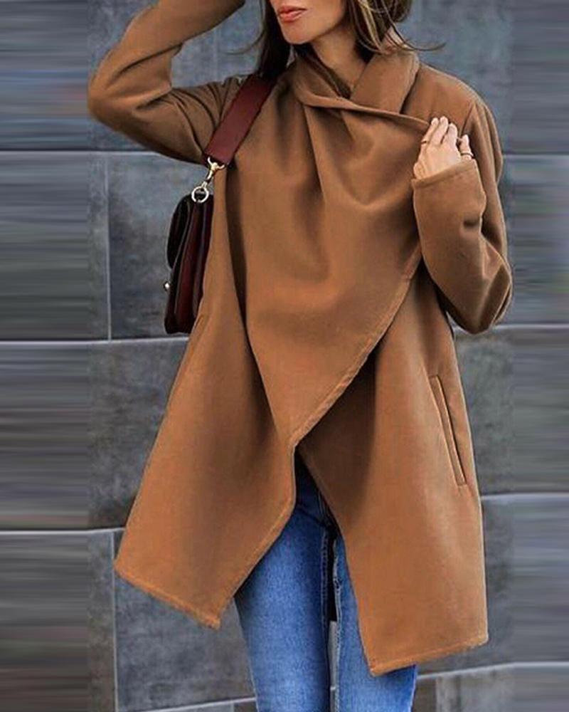 

Solid FelledSeam Belted Wrap Coat, Khaki