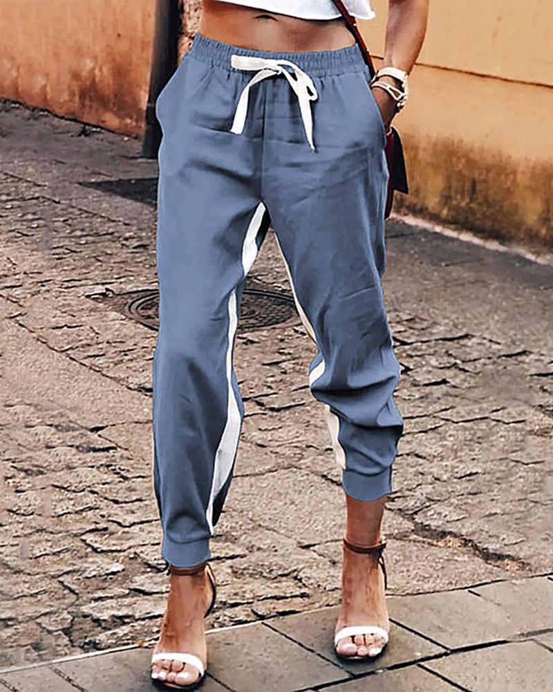 

Colorblock Pocket Design Drawstring Sweatpants, Blue