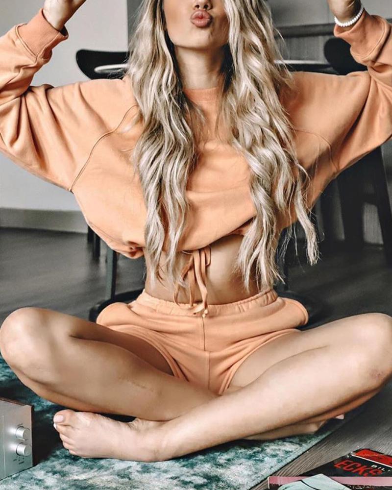 

Solid Sweatshirt Top & Shorts Set, Orange