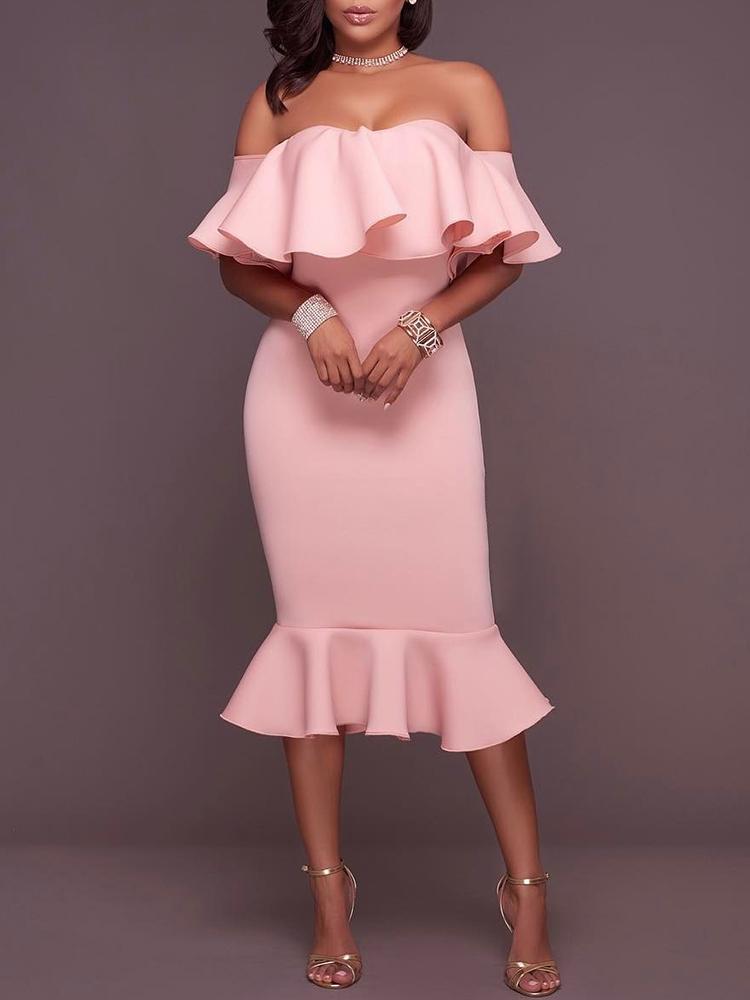 

Elegant Women Frilled Off Shoulder Bodycon Dress