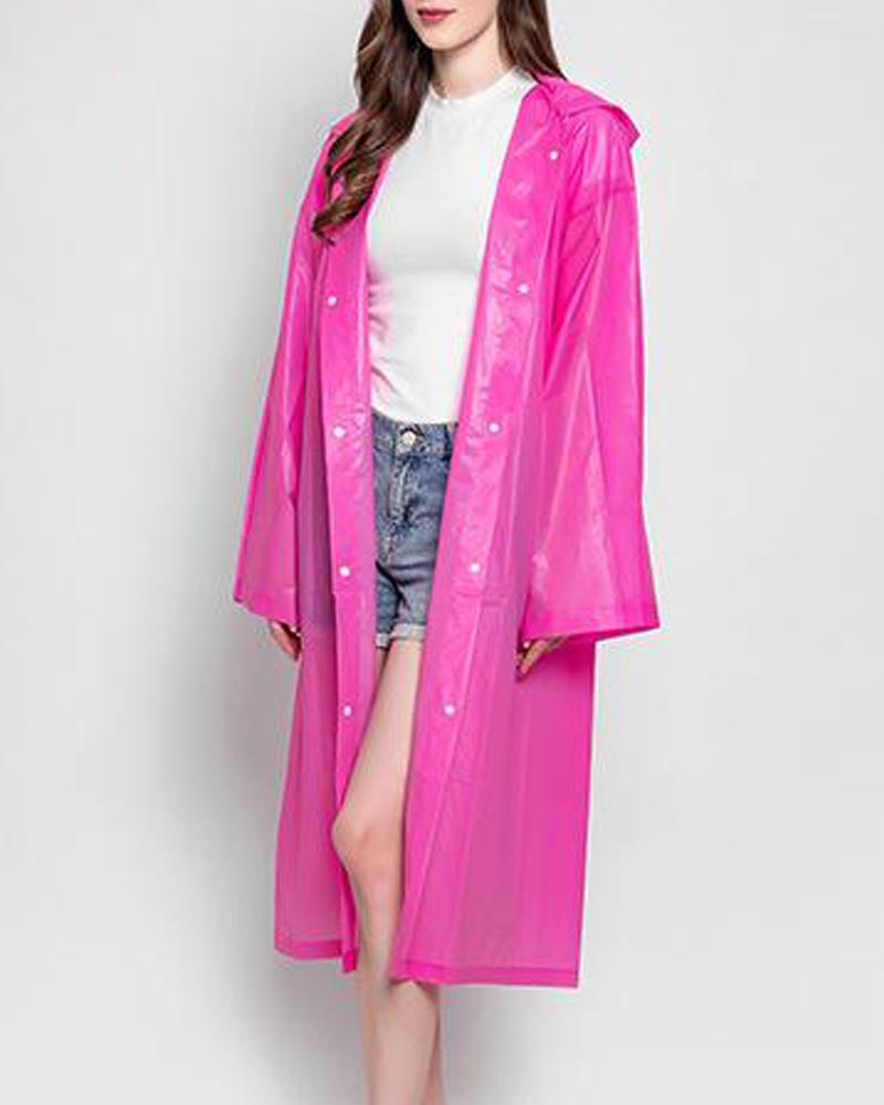 

Solid Waterproof Hooded Raincoat, Pink