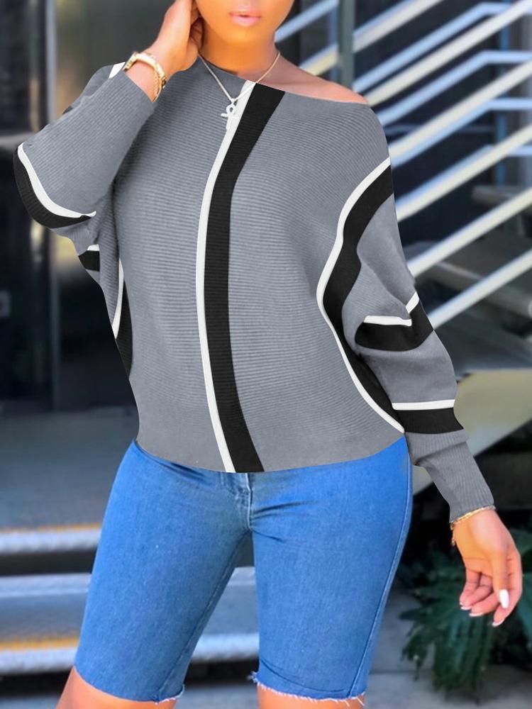 

Colorblock Striped Splicing Batwing Sleeve Shirt