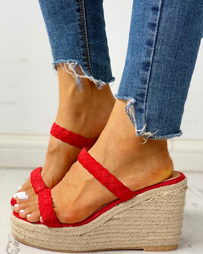 

Braided Strap Espadrille Wedge Sandals, Red
