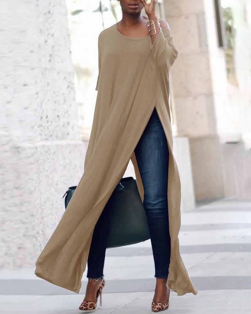 

Stylish Solid High Slit Casual T-Shirt, Beige