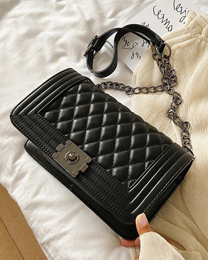

Lock Quilted Chain Crossbody Bag, Black