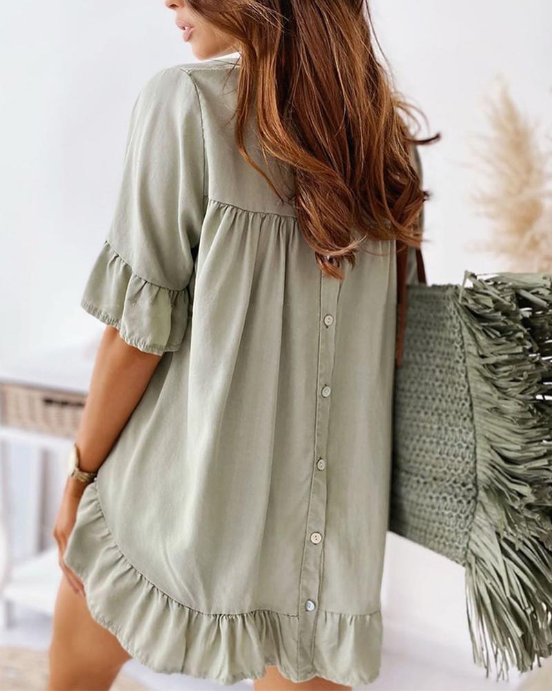 

Ruffle Hem Button-Up Top, Green