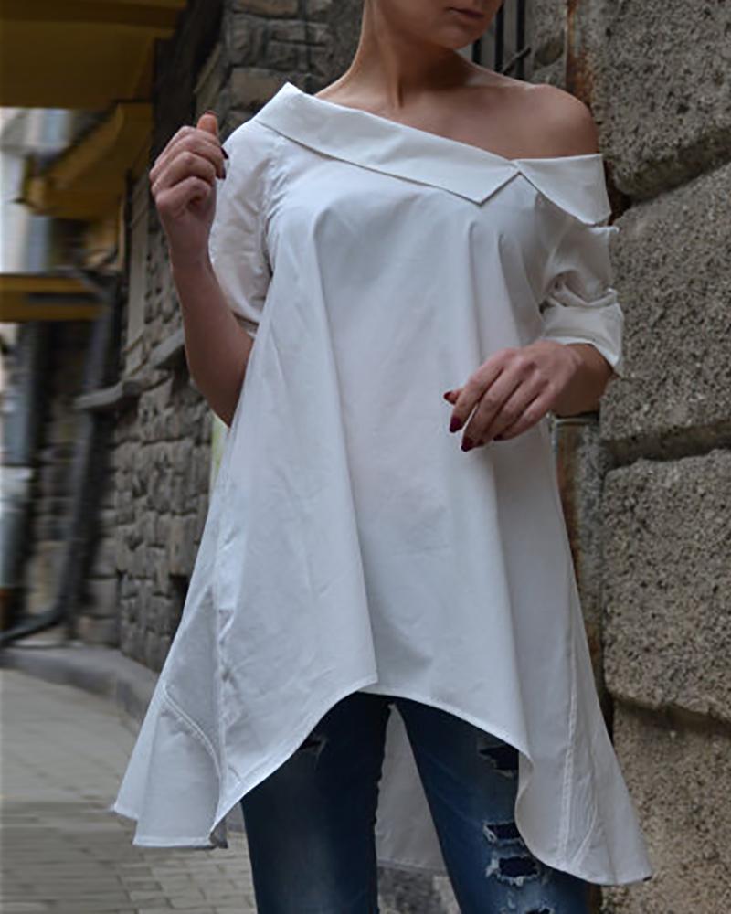 

Skew Neck Irregular Hem Casual Blouse