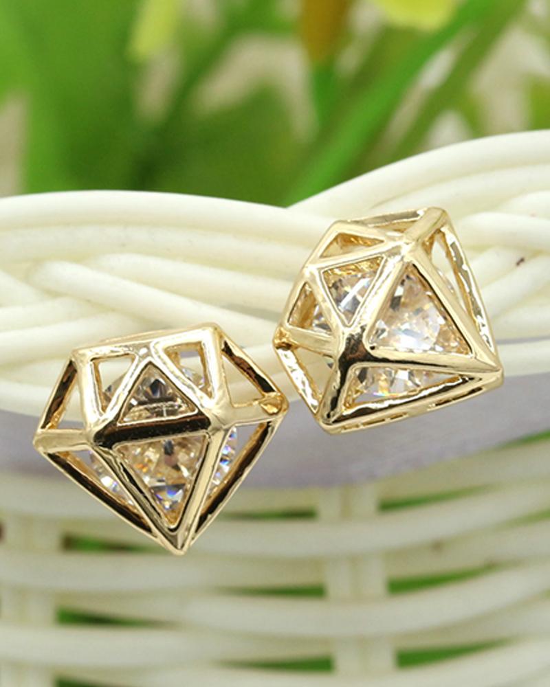 

Diamond Shped Rhinestone Earrings, Gold