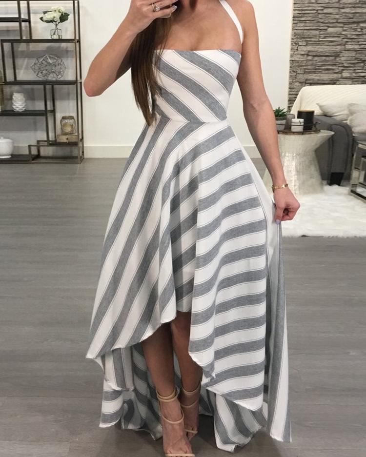

Contrast Striped Crisscross Open Back Maxi Dress, Multicolor