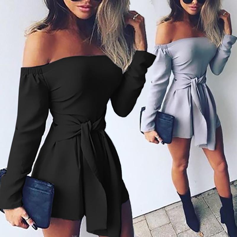 

Stylish Off Shoulder Tied Waist Romper, Pink