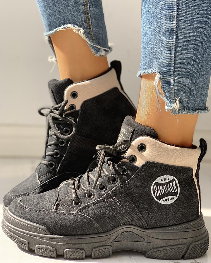 

Suede Eyelet Lace-Up Casual Boots, Black