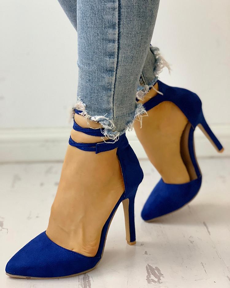 

Ankle Strap Crisscross Stiletto Pumps, Blue