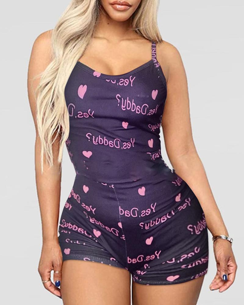 

Heart Letter Print Functional Buttoned Flap Adults Pajamas, Dark blue