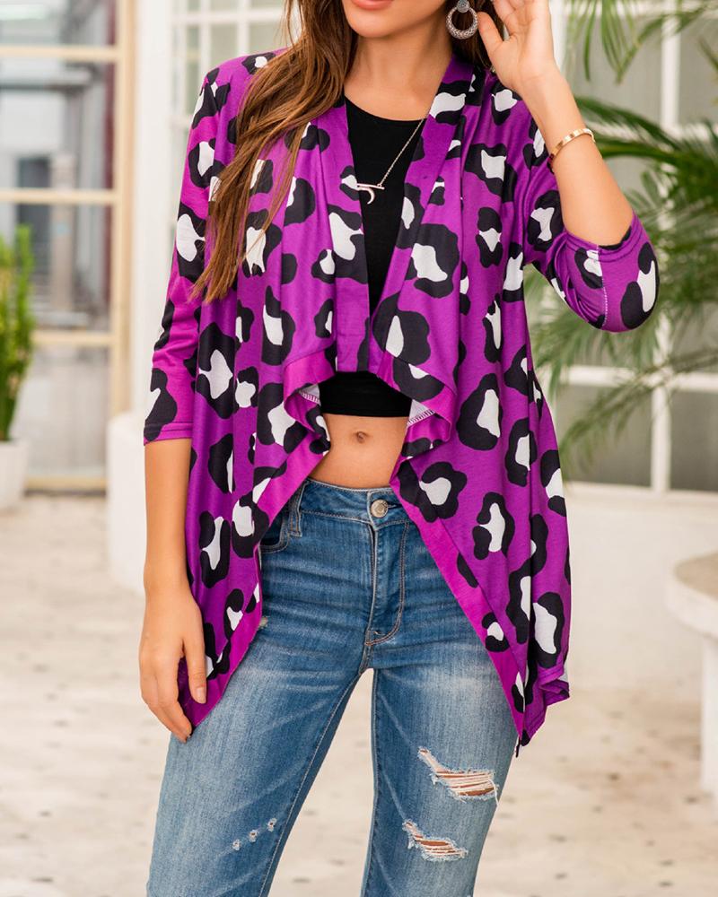

Print Long Sleeve Cover-up Cardigan, Purple