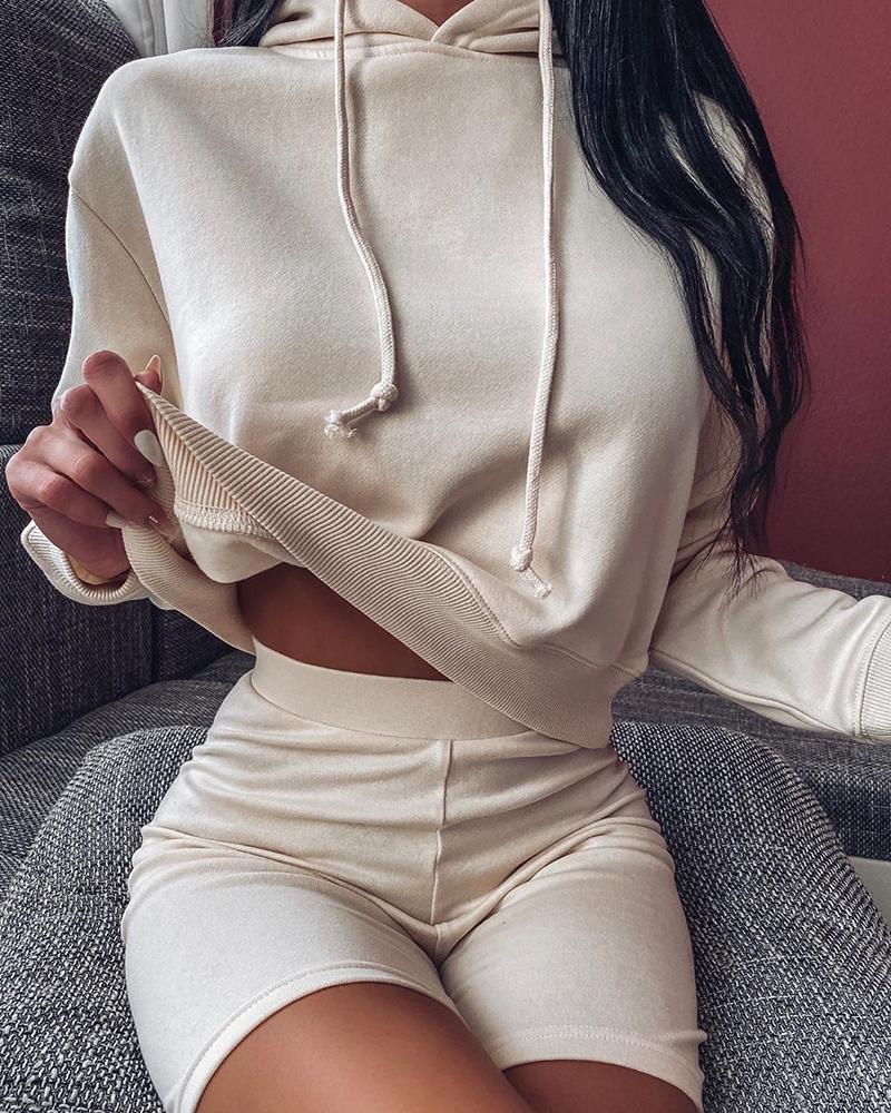 

Solid Hooded Top & Pant Sets, Beige