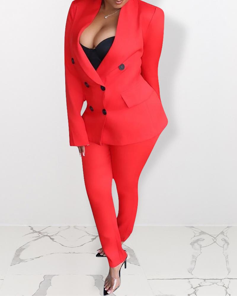 

Solid Double Breasted Blazer Sets, Red