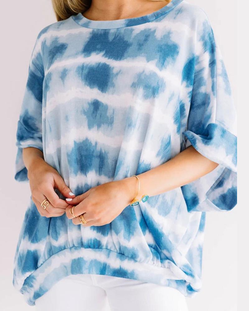 

Tie Dye Print Round Neck T-shirt, Blue