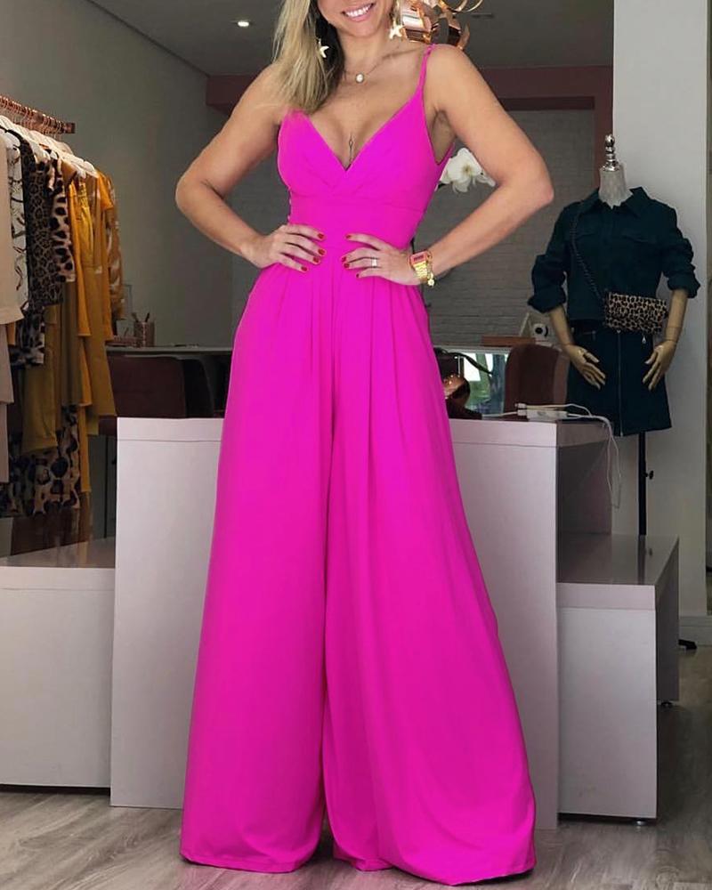 

Spaghetti Strap Wide Leg Jumpsuit, Hot pink