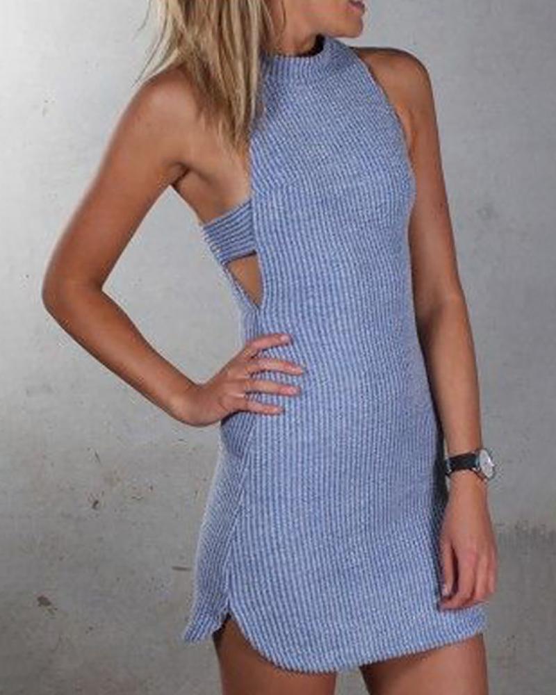 

Cut Out Design Solid Sleeveless Casual Dress, Blue