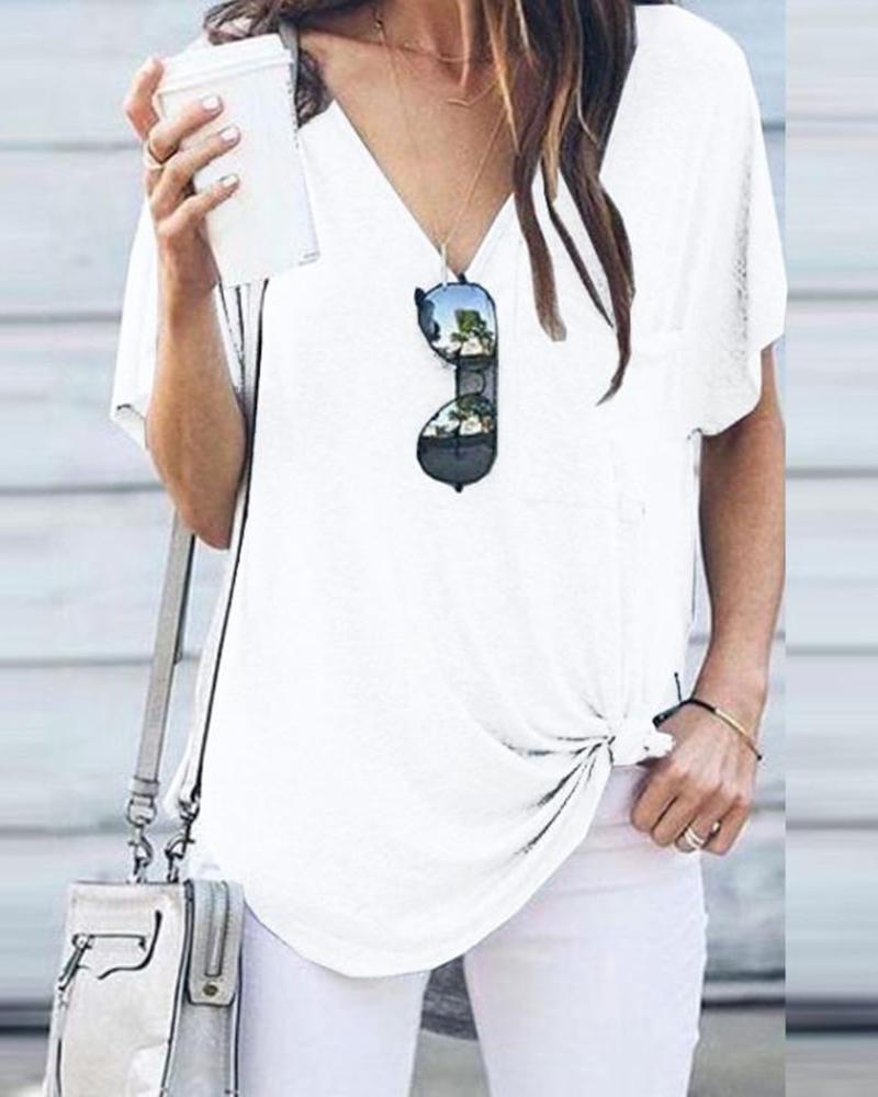 

Pocket Short Sleeve Loose T-shirt, White