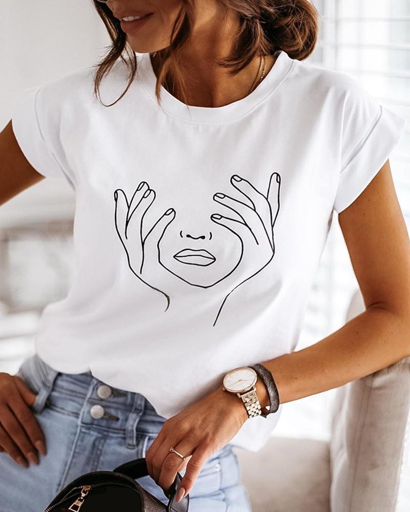 

Round Neck Short Sleeve Print T-shirt, White