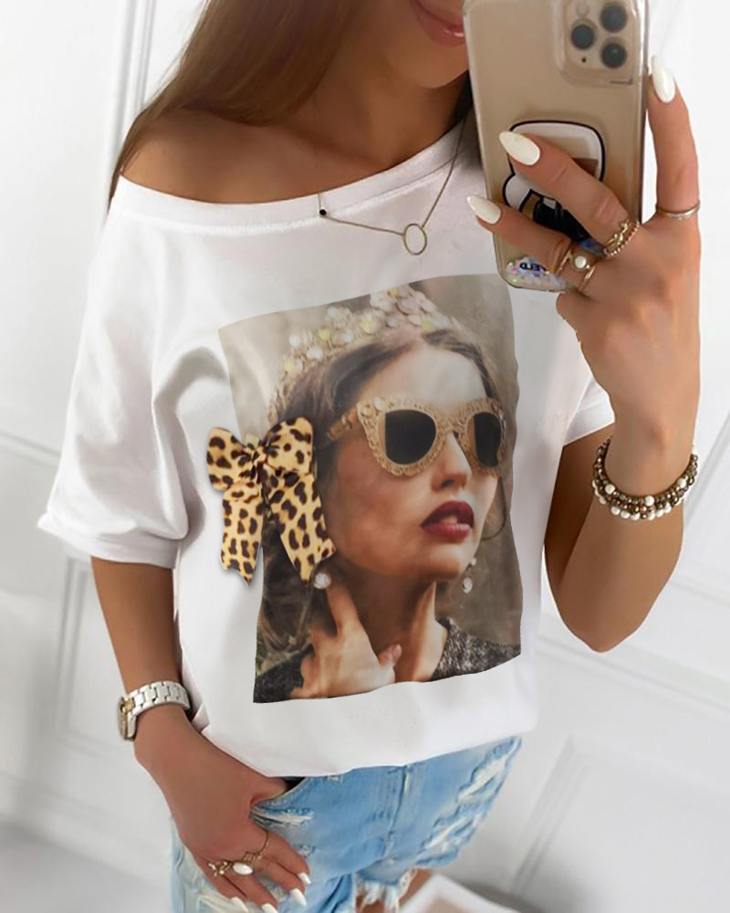

Figure Print Round Neck T-shirt, White