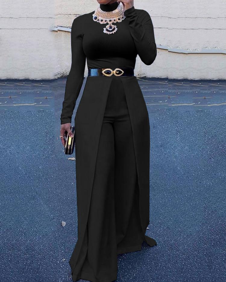 

Women High Neck Wide Leg Jumpsuit, Black