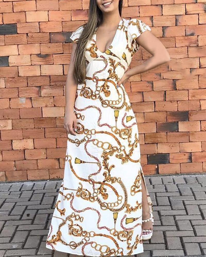 

Chain Print Side Slit Maxi Dress, Multicolor