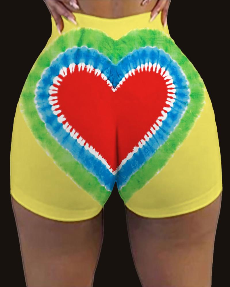 

Letter /Heart / Cartoon / Tie Dye Print High Waist Shorts, Green