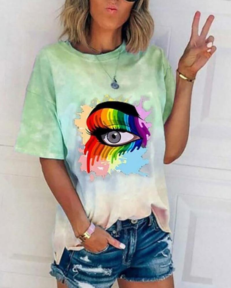 

Tie Dye Eyes Print Casual T-shirt, Green